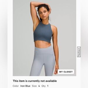 Lululemon Energy High-Neck Longline Ribbed Bra - Iron Blue Sz 4